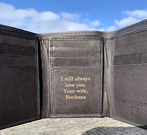 Brown Genuine Leather Tri Fold Personalized Mens Wallet Black (777)4