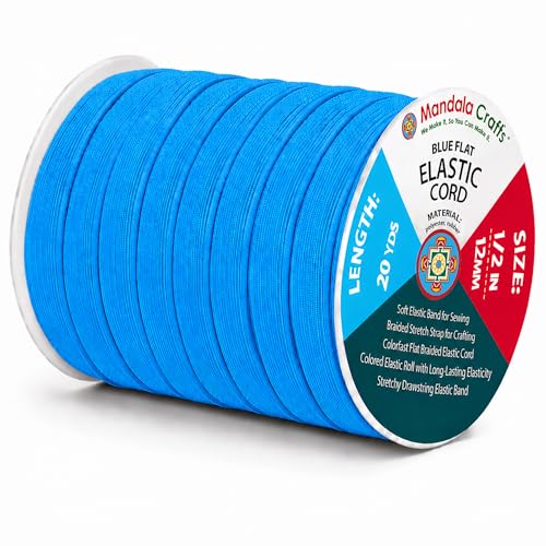 Mandala Crafts 20 Yards 1/2 Inch 12mm Blue Elastic Bands for Sewing