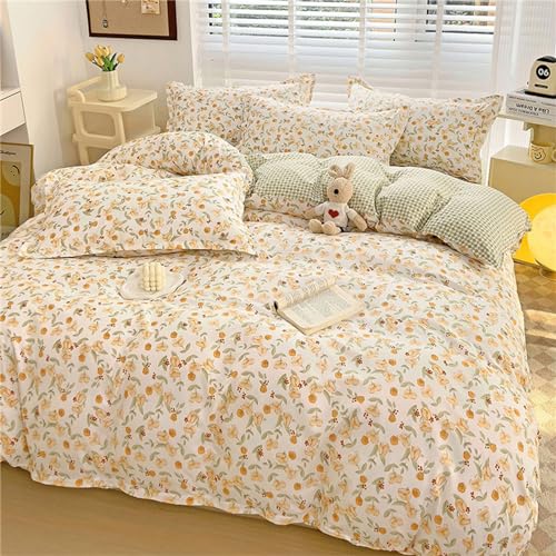 Odot Floral Juego Ropa de Cama 4 Piezas, Microfibra Suave Juegos de Funda para Edredón con Funda de Nórdico, Sabanas Encimeras y Funda de Almohada (150x200cm,Flores Amarillas)