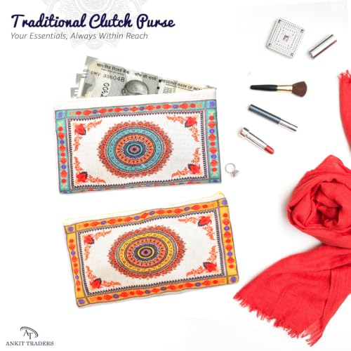 Image of Traditional Embroidered Zipper Purse for Women | Return Gifts for Baby Shower, Haldi, Mehendi, Wedding | Multicolor Ethnic Pouch Set