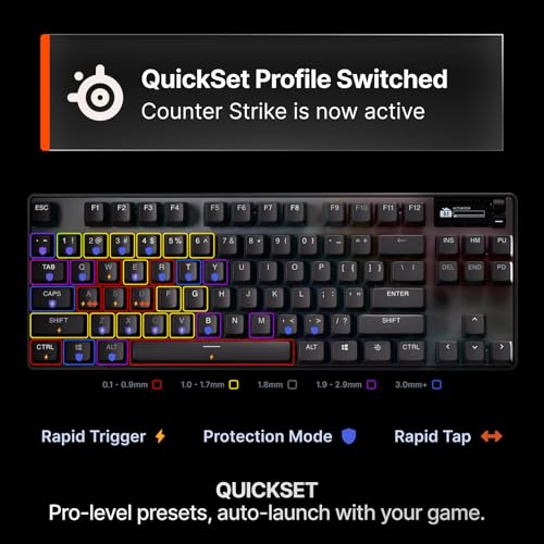 Image of SteelSeries Apex Pro TKL Gen 3 Gaming Keyboard - OmniPoint 3.0 Analog Magnetic Switches, Quickset Auto-Presets (Rapid Trigger, Rapid Tap /SOCD, Protection Mode), OLED, RGB, PBT Keycaps, USB-C, Black
