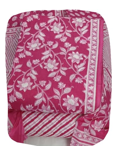 Image of DRAVINAM Trends Women's Premium Cambric Cotton Jaipuri Printed Unstitched Salwar Suit Dress Material with Mulmul Cotton Dupatta