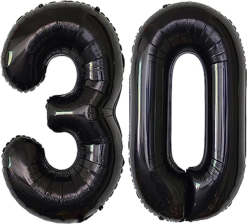 Image of Rozi Decoration 30 Number Black 32 Inch Foil Balloons for Birthday Decorations, Happy Anniversary Decorations, Graduation Party Decor, Achievement Celebration Pack of 2 Pcs