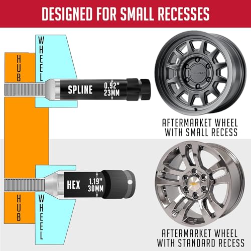 Image of Wheel Accessories Parts 32 Pcs 1 /2 inch-20 Thread Truck 1.90 inch Long Spline Lug Nuts Black 7 Spline Hex Fits Dodge D250 D250 GMC 3500 Chevy K20 K30 C30