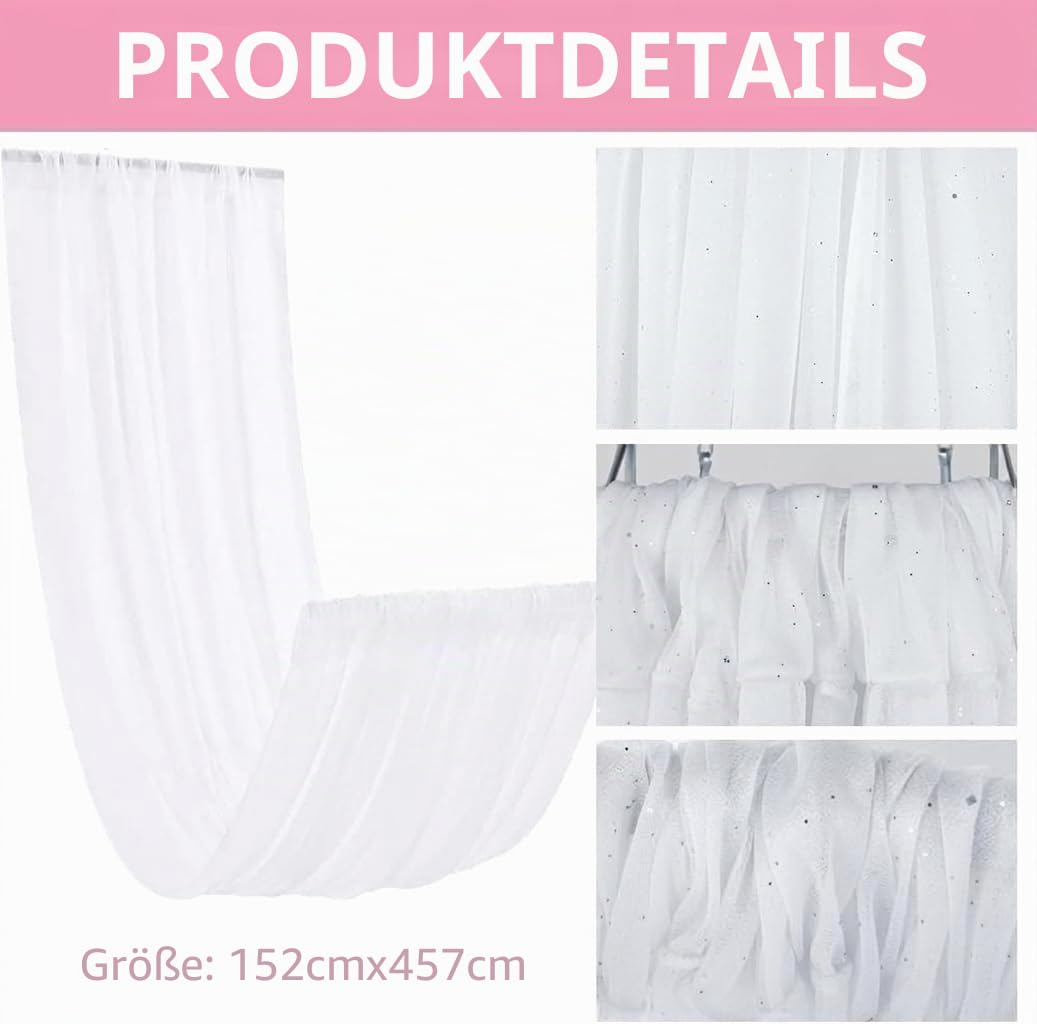 HoldOneLight Deckenvorhang-Set für Hochzeiten mit Aufhängering und 6 Bahnen (1,5 m x 3 m) – transparente Chiffon-Deckenvorhänge für Hochzeitsbögen, Partys, Zeremonien, Bühnen und Zeltdekorationen