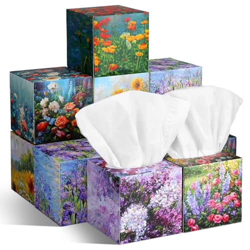 Image of Fourluoo 12 Pack Spring Mixed Floral Facial Tissues Colorful Floral Cube Face Boxes 600 Sheets 3 Ply Small Square Tissues Bulk for Summer Christmas Car Bedroom Supplies