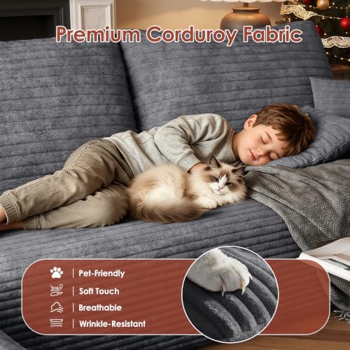 Image of Boneless Couch, Modular Sectional Couches for Living Room, U-Shaped Cloud Couch Sofa with Deep Seat, Fluffy Corduroy Upholstered Corner Sofa