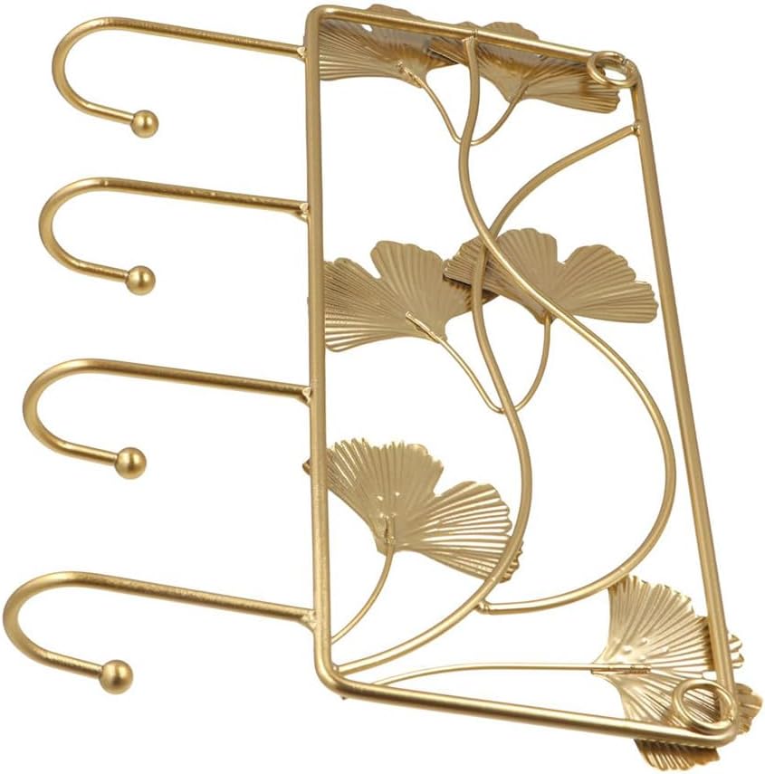 Metal Wall Hook, Wall Mount Gold Ginkgo Leaf Coat Rack with 4 Hooks Creative Coat Cap Hanger Entryway Hook for Clothes Hat Key Towel and Bag
