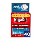 SIN REGUSTO A PESCADO MegaRed Omega 3 Aceite de Krill Complemento Alimenticio sin Regusto a Pescado, 40 cápsulas