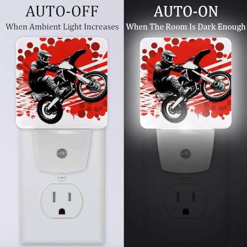 Image of NEWzone Dirt Bike Motocross Night Light for Kids 2 Pack, LED Plug into Wall Lights Dusk-to-Dawn Sensor, Nursery Nightlight for Kids Room, Bathroom, Bedroom Decor