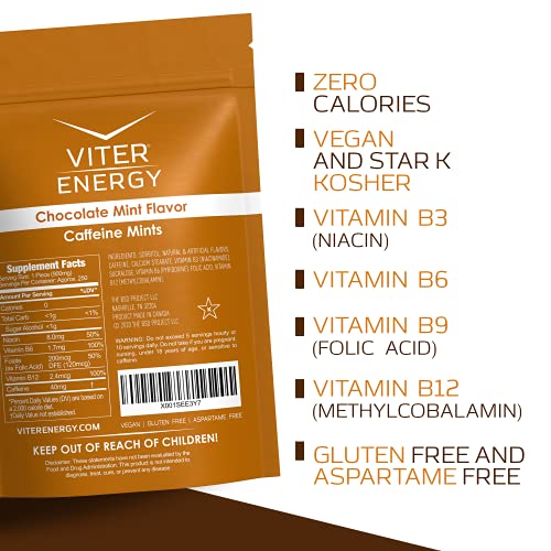Viter Energy Original Caffeine Mints Chocolate Mint Flavor 6 Pack And 1/2 Pound Bulk Bag Bundle - 40Mg Caffeine, B Vitamins, Sugar Free, Vegan, Powerful Energy Booster For Focus And Alertness #TOP4