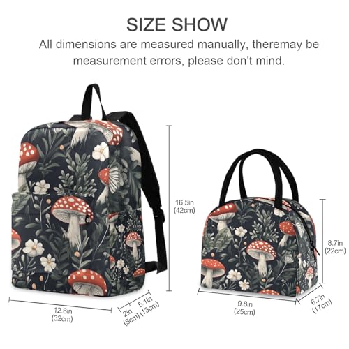 Backpack Lunch Box, Vintage Mushroom Insulated Waterproof Lunch Bag, Backpacks and Lunch Bag Set for Boys2