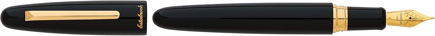 Esterbrook E116 Estie Ebony Fountain Pen Black Acrylic with Gold Fittings Nib Size Medium 133.8 mm Length 15.3 mm Diameter