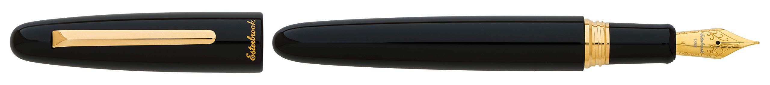 Esterbrook E116 Estie Ebony Fountain Pen Black Acrylic with Gold Fittings Medium Nib 133.8 mm Length 15.3 mm Diameter