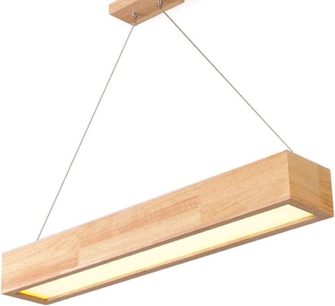 Liniowy drewniany wiszący żyrandol LED, nowoczesny minimalistyczny styl, z długą taśmą LED, idealny na wyspę kuchenną, jadalnię, salon, biuro, bar lub gabinet.