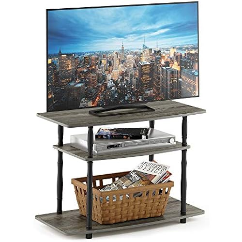 Furinno Turn-N-Tube No Tools 3-Tier Entertainment Center TV Stand for TV up to 32 Inch, Plastic Classic Tubes, French Oak Grey/Black