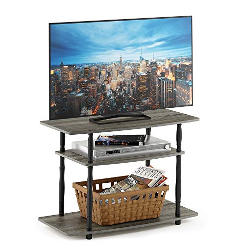 Image of Furinno Turn-N-Tube No Tools 3-Tier Entertainment Center TV Stand for TV up to 32 Inch, Plastic Classic Tubes, French Oak Grey /Black