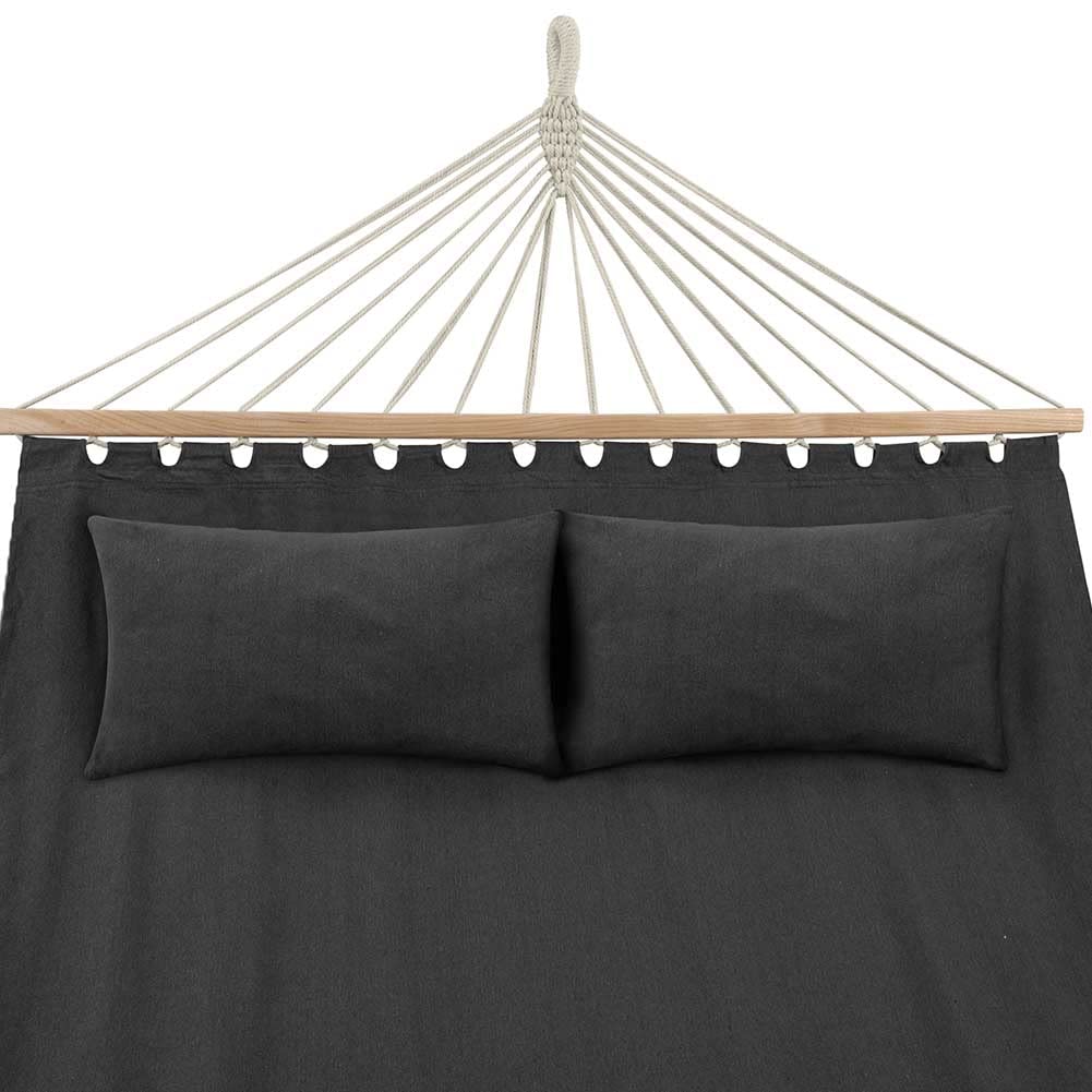 Bakaji Amaca da Giardino Doppia 2 Posti 232 x 148 cm Barre Trasversali in Legno Rivestimento in Poli Cotone con 2 Cuscini e Cinghie Design Moderno Antracite