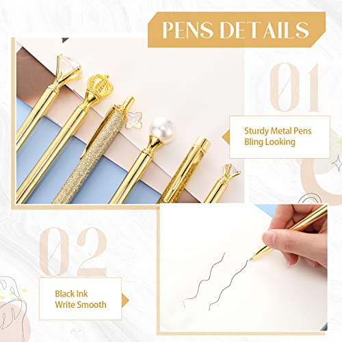 Image of Janmini Metal Crystal Diamond Liquid Sand Glitter Ballpoint Pen for Diary Black Ink Cute Novelty Gift for Women Girls School Wedding Office (Gold)
