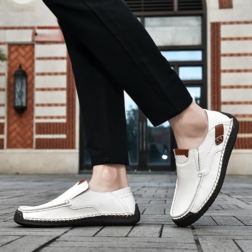 Mens Loafers Casual Slip on Shoes Business Lightweight Refreshing Classic Slippers Walking Driving White4