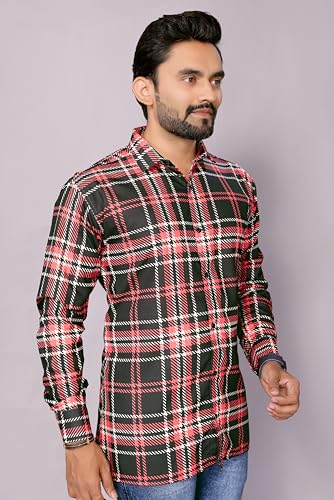 Image of GURIK Men's Cotton Box Checkered Slim Fit Casual Shirt with Chest Pocket, Full Sleeve Shirt for Formal & Casual Wear