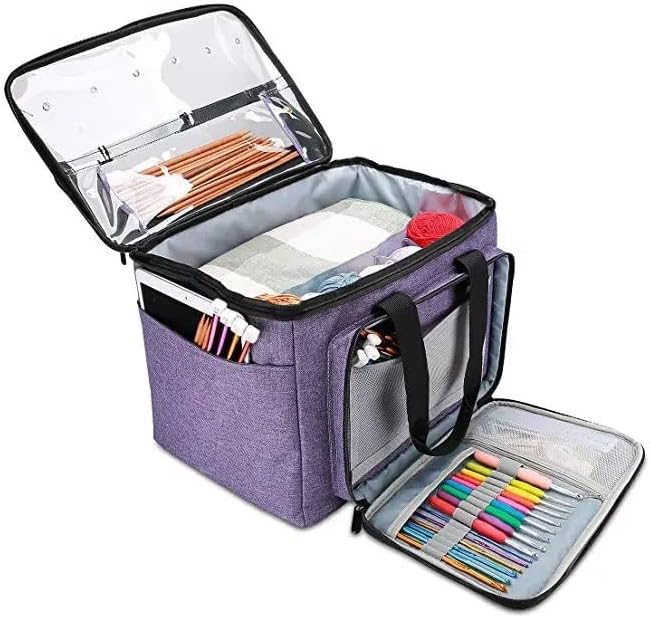 Crafts By KFRod Knitting Project Bag & Crochet Bags and Totes Organizer - Large Yarn Storage Tote - Knitting Bag Backpack Holds Projects, Yarn, Needles, Hooks & More!