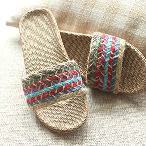 Flax Linen Slippers - Open Toe Bohemian Style Summer Beach Sandals - Vintage Non-Slip Slippers for Woman (6US, 3.5UK, 36.5EU)3