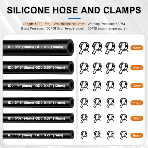 Image of Tnisesm 95Pcs Vacuum Line Kit, 5Ft Vacuum Hose Automotive with Vacuum Line Connectors& Clamps, High Performance Silicone Hose line Kit for Variety Car Piping System Replacement Vacuum Hoses