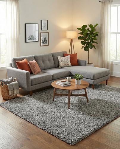 Rugs.com - Über Cozy Solid Shag Collection Rug – 8' x 10' Cloud Gray Shag Rug Perfect for Living Rooms, Large Dining Rooms, Open Floorplans
