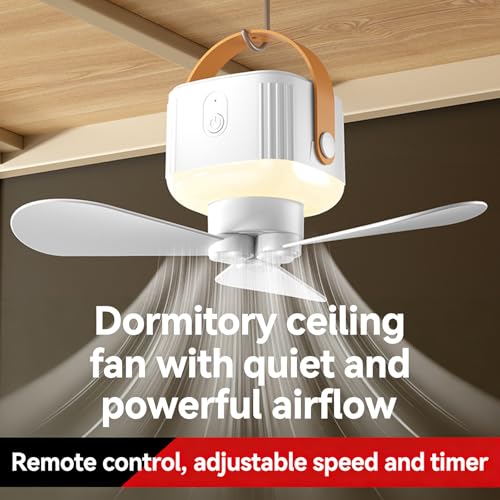Ventilador de techo pequeño para acampar con luz LED y control remoto USB 2