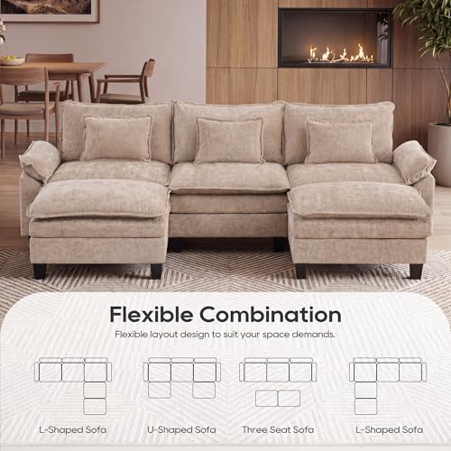 Image of URRED Oversized Modular Sectional Sofa,Khaki:122 inch U Shaped
