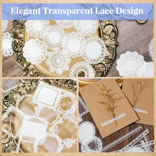 Image of HASTHIP 120 PCS Lace Stickers for Journal - 60 Styles Scrapbook Paper Stickers Kits Vintage Decorative Papers Journal Sticker Supplies for Art Junk Journaling Crafts Scrapbook