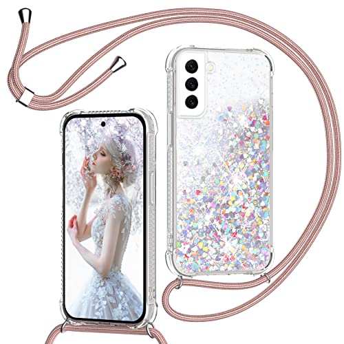 TUUT Handyhülle Mit Band Für Xiaomi Redmi Note 9 – Glitzer-Treibsand Design, Roségold, Verstellbar