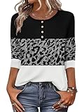 Zeagoo 2025 Fall Clothes 3/4 Length Sleeve Tunic Tops for Women Dressy Casual T Shirts Crewneck Button Blouses XL