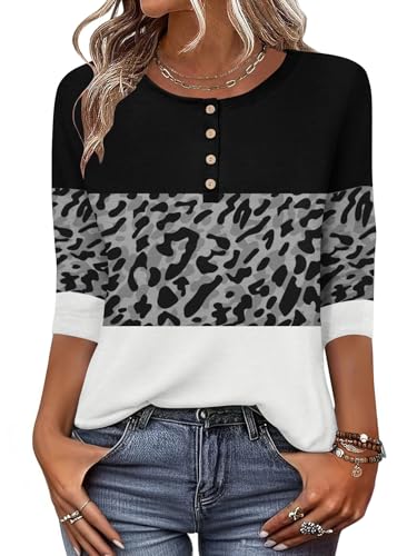 Zeagoo Tops for Women Crew Neck 3/4 Length Sleeve Shirts Dressy Casual Fall Blouses Beach Vacation Clothes XXL