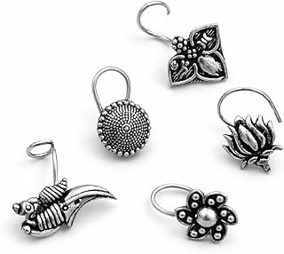Naman Arts Oxidized Nose Pins Set for Women | Traditional Floral &amp; Ethnic Designs Clip-On Nose Rings | Piercing Nosepin Co...