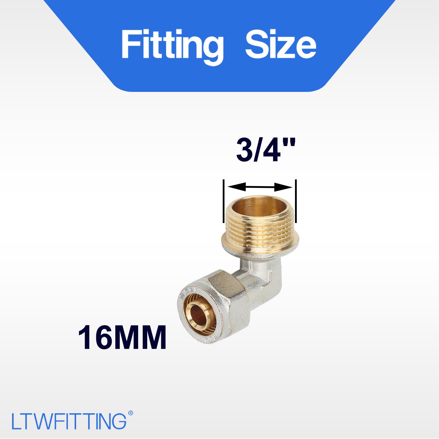 LTWFITTING Schraubfitting Winkel 90°mit 3/4" Aussengewinde für Aluverbundrohr 16mm für Trinkwasser geeignet(5 Stück)