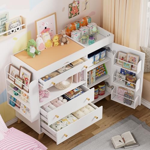 Table à Langer + Commode avec étagère Amovible, Ensemble Meuble à...