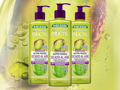 Garnier Fructis, Crema Sin Aclarado Nutri Rizos Secado al Aire, para Pelo Rizado u Ondulado, Con Pectina de Fruta y Aceite de Pistacho, Nutre y Define tu Rizos Sin Secador, Pack 3x400ml - imagen 2