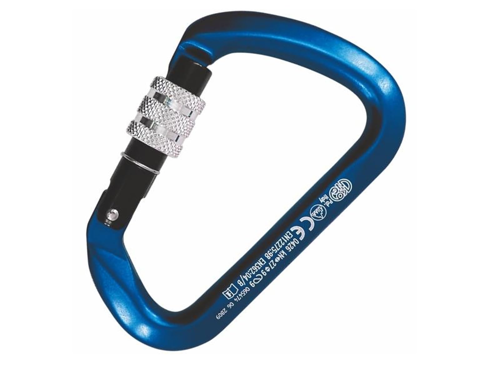 Kong. HMS Classic Twist Lock. Moschettone HMS in Lega di Alluminio. Ghiera a Due Movimenti. Chiusura Automatica. Nodo Barcaiolo. Certificato EN 362/B, EN 12275/B, UIAA. Peso 95g