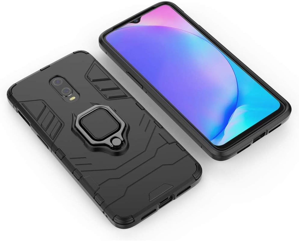 Image of Robot Shockproof Soft TPU and Hard PC Back Cover with Ring Case for OnePlus 6 - Black