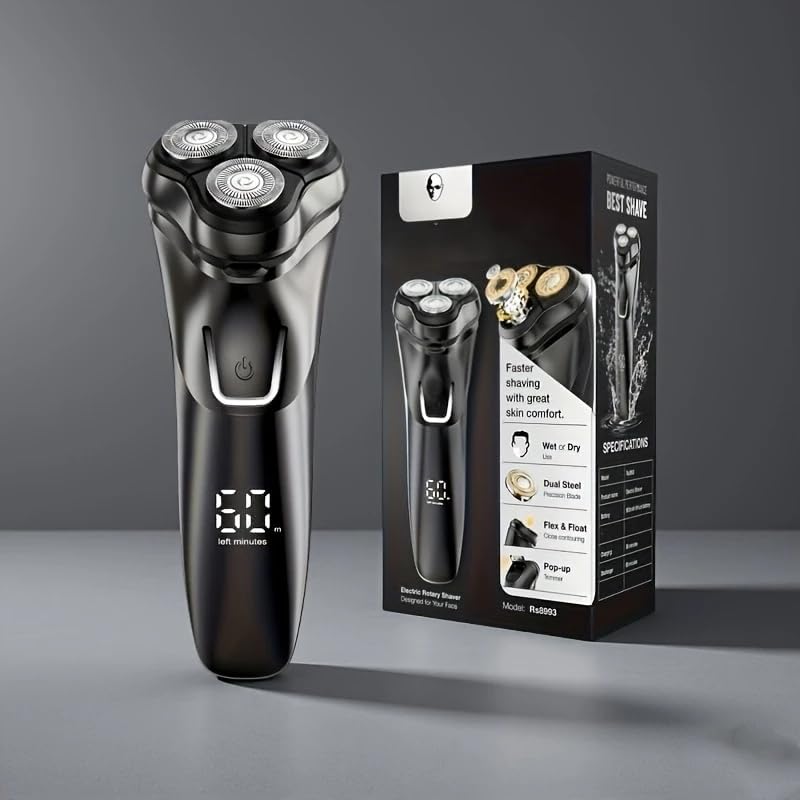 Maquinilla de afeitar eléctrica para hombres inalámbrica afeitadora giratoria húmedaseca impermeable - Carga rápida USB y cuidado de la piel