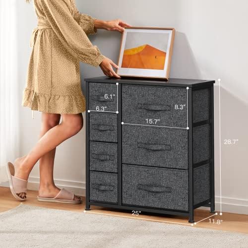 Pipishell Chest of Drawers, Fabric Storage Drawers with Wood Top and Large Storage Space, Vertical Chest of 7 Drawers Easy to Install Room Organizer, Living Room, Nursery Room, Hallway, Black