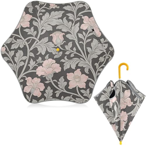 Paraguas para niños de flores rosas estilo vintage William Morris gris