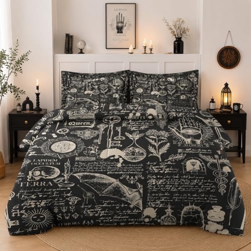 WeCozy Full Size Comforter Set with 2 Pillowcases, Gothic Goth Bat Chemistry Science Dark Academia...
