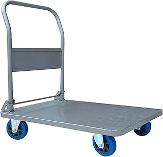 Foldable Push Hand Cart Heavy Trailer Steel Platform Cart with Handle and Silent Wheels for Warehouse Airport Moving Large Load Capacity Folding Hand Truck Dolly Cart (Size : 5in(TPR)-660lb)