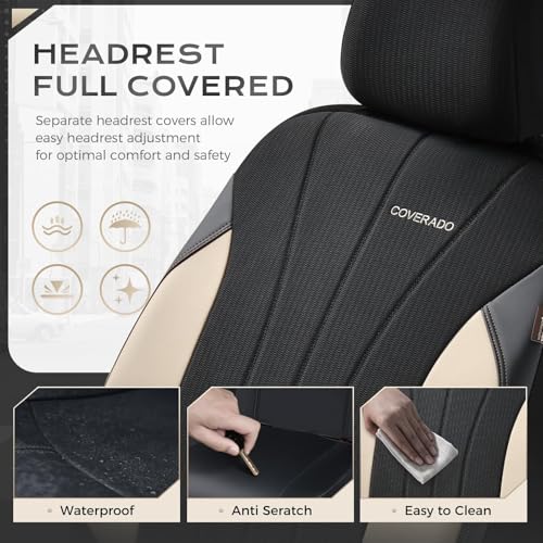Image of Coverado Automotive Seat Covers Front Seats, Luxury Car Seat Covers, Auto Seat Covers 2-Pack, Beige Driver Seat Protectors, Universal Fit for SUVs, Trucks, Sedans