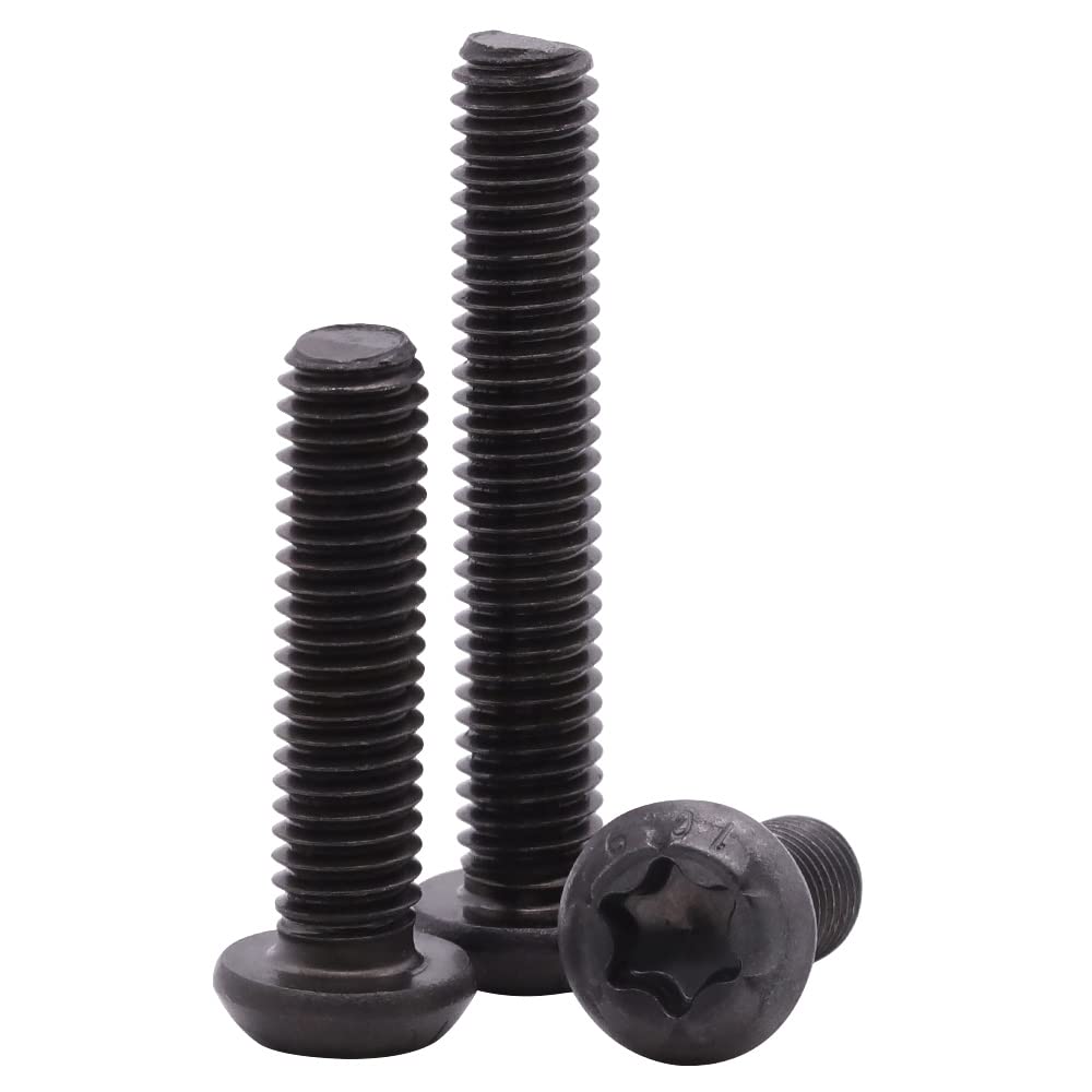 M8-1.25 x 12mm Button Head Torx Drive Machine Screws Bolts, Black Oxide Finish, 10.9 Grade Alloy Steel, Full Thread Coverage UNC, Pack of 12