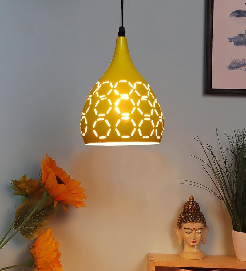 Image of GreyWings Yellow Aluminium Hanging Pendant Light for Ceiling Decorative Hanging Light,(Bulb not Included) Pack of 3