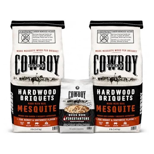 Cowboy Hardwood Charcoal Briquets 2-Pack with Woven Wood 18 Pack Fire Starters – Wood Briquets, No Fillers or Chemicals, Rich Smoke Flavor – Works in All Grills & Smokers (Mesquite)